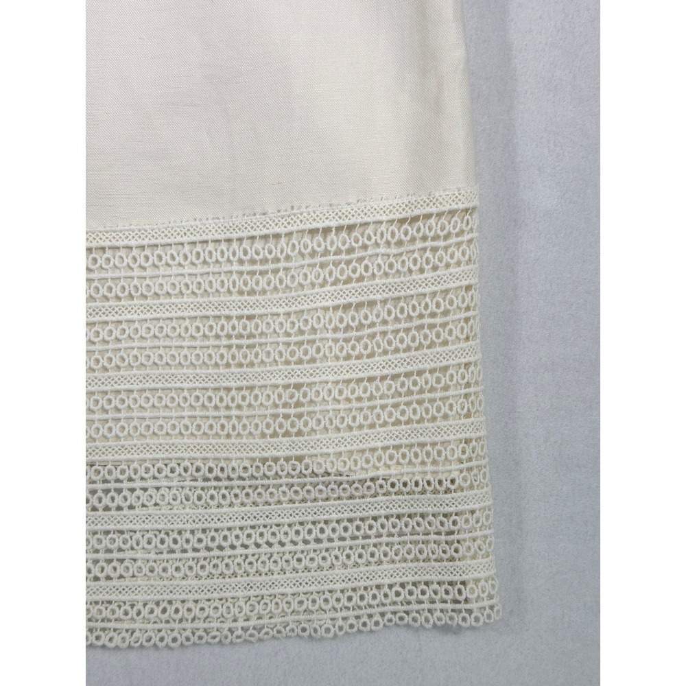 LOFT Lace Stripe Shift Dress Womens Size 8 Ivory Linen Cotton Sleeveless Lined - Picture 6 of 15